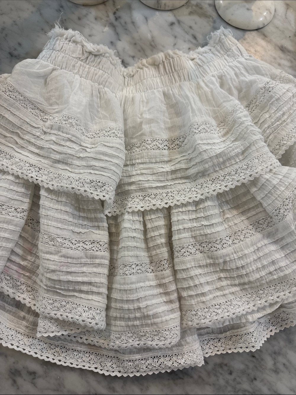 aerie White Tiered Lace Mini Skirt